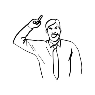 illüstrasyon vektör yukarı yükseltilmiş parmak ile el çekilmiş gülümseyen iş adamı doodles