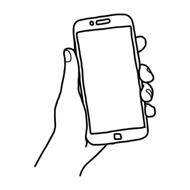 illüstrasyon vektör doodle el çizilmiş kroki sol kullanarak veya izole büyük akıllı cep telefonu tutan eller