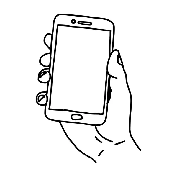 Ilustração vetor doodle mão desenhada esboço da mão humana usando tablet pequeno —  Vetores de Stock