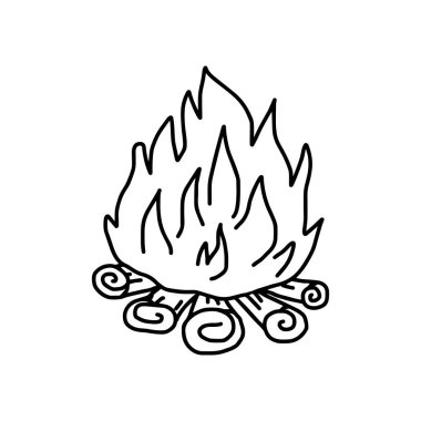 vektör çizim el beyaz arka plan üzerinde izole kamp ateşi çizilmiş kroki