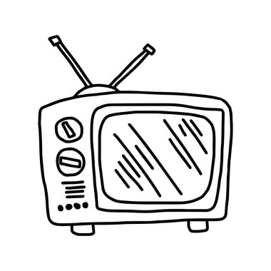 vektör çizim el retro televizyon beyaz arka plan üzerinde izole çizilmiş kroki