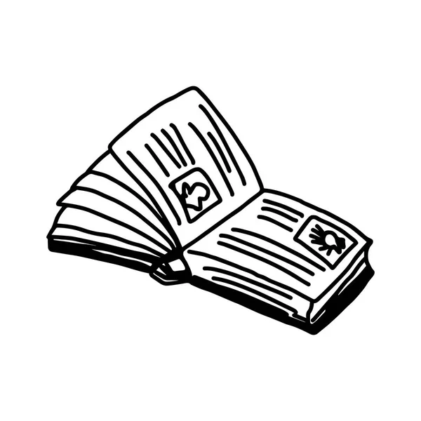 ベクトル イラスト手描きの開いた本の白い背景で隔離のスケッチ — ストックベクタ