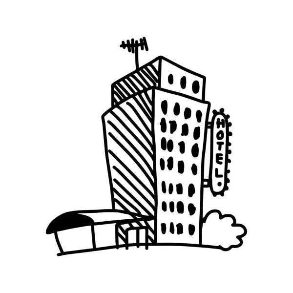Vektor Illustration handgezeichnete Skizze des Hotels isoliert auf weißem Hintergrund — Stockvektor