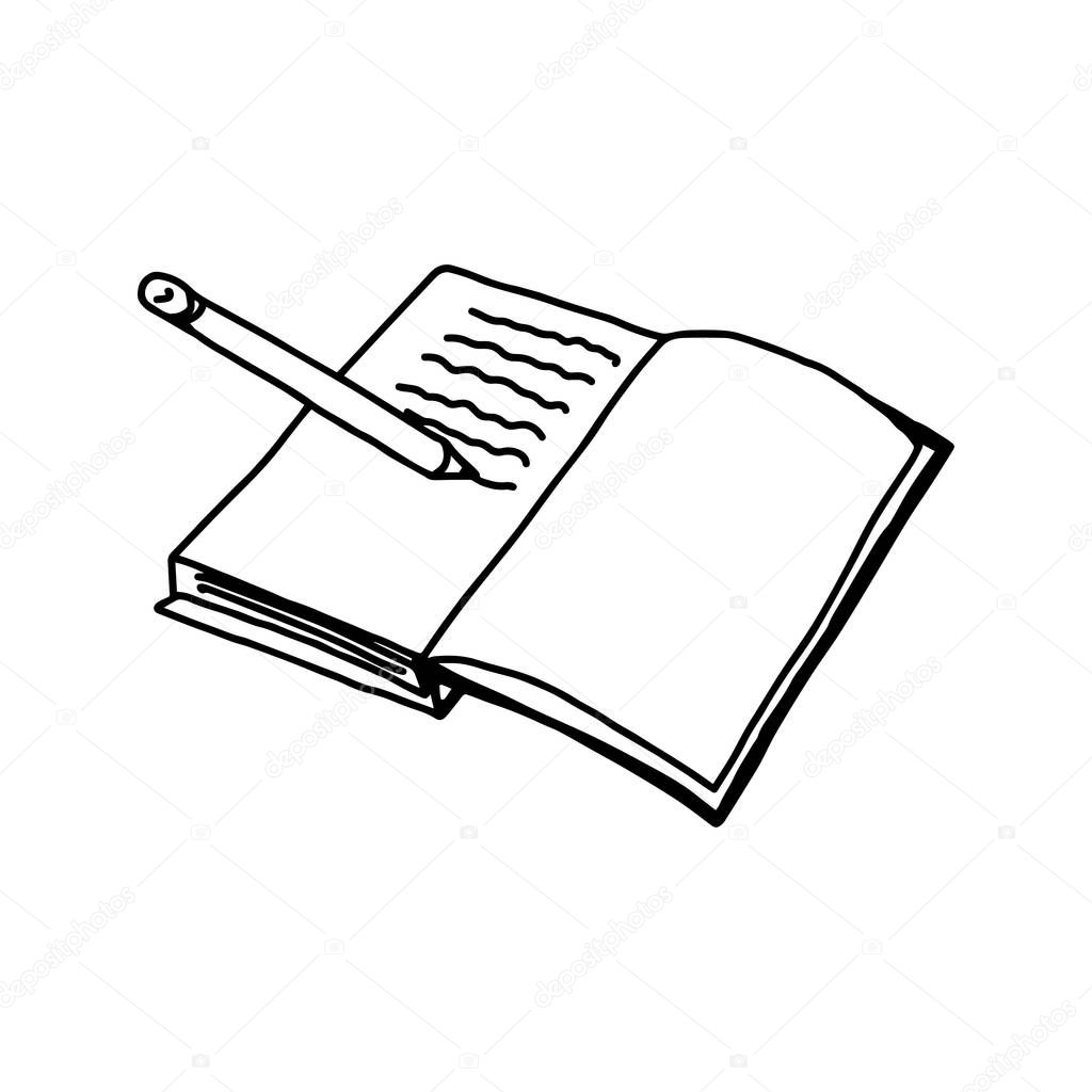 vector illustration hand drawn sketch of notebook with pencil isolated on white background