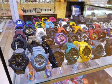CHIANG RAI, THAILAND - FEBRUARY 2 : sport watch in display window at Central Plaza on February 2, 2017 in Chiang rai, Thailand. clipart