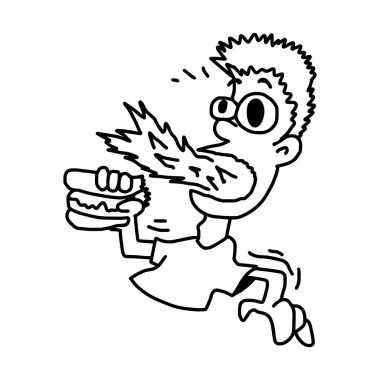 adam yeme baharatlı yiyecek - illüstrasyon vektör doodle çizilmiş, izole üzerinde beyaz arka plan el