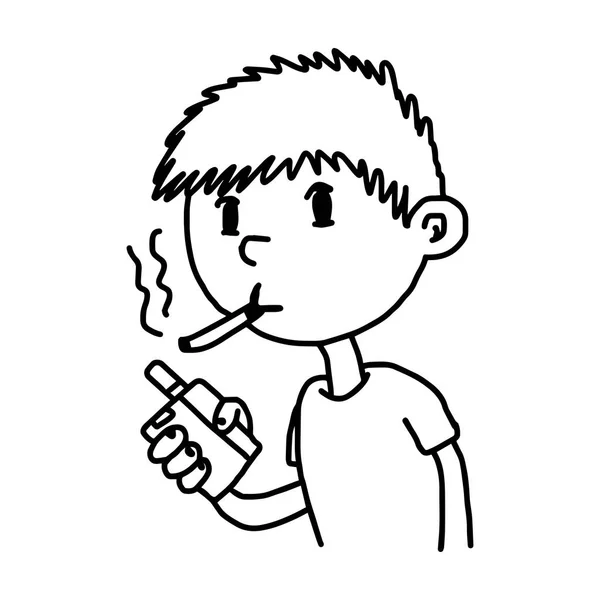 Niño fumar cigarrillo ilustración vector garabato mano dibujado, aislado sobre fondo blanco — Vector de stock