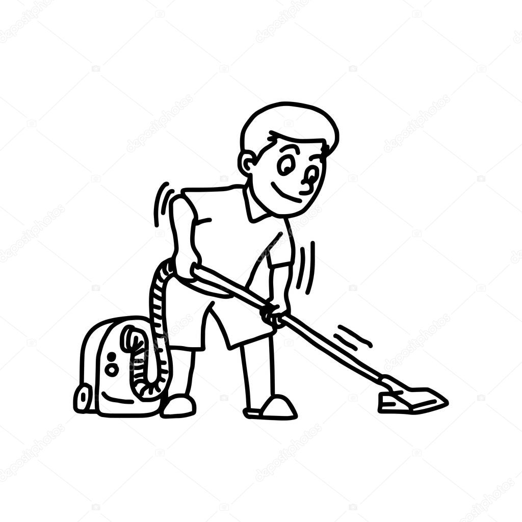 Man Using a Vacuum Cleaner illustration vector doodle