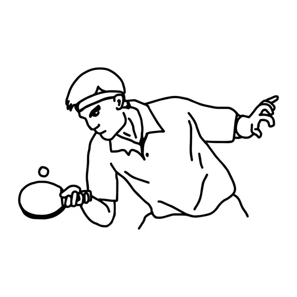 Игрок в настольный теннис - векторный рисунок руки с черными линиями, выделенный на белом фоне — стоковый вектор