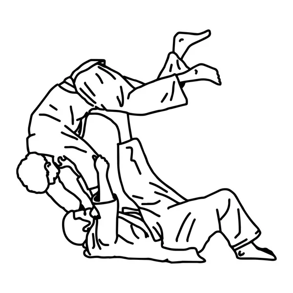 Judo vechtsport - vector illustratie schets hand getekend met zwarte lijnen, geïsoleerd op witte achtergrond — Stockvector