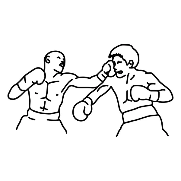 Walki bokser - wektor ilustracja szkic ręcznie rysowane z czarnymi liniami, izolowana na białym tle — Wektor stockowy