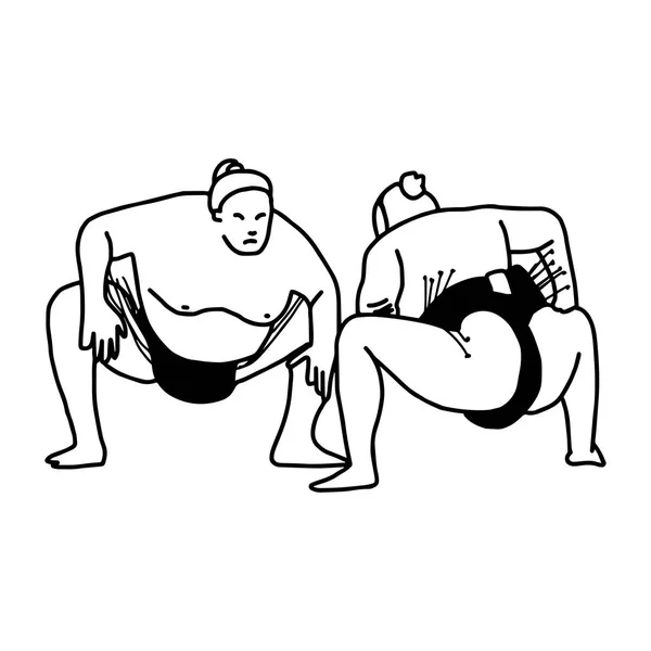Luta de luta sumô - ilustração vetorial esboço mão desenhada com linhas pretas, isolado no fundo branco — Vetor de Stock