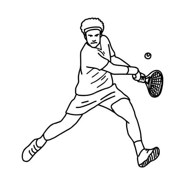 Tennisser - vector illustratie schets hand getekend met zwarte lijnen, geïsoleerd op witte achtergrond — Stockvector