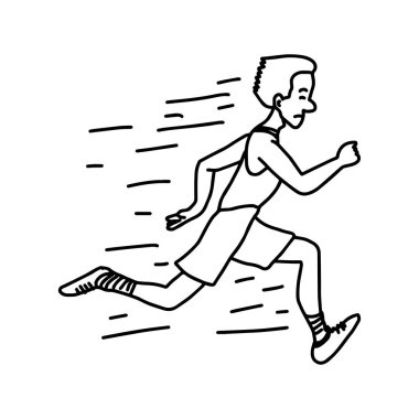 erkek runner - vektör illüstrasyon kroki elle izole beyaz arka plan üzerinde siyah çizgilerle çizilmiş