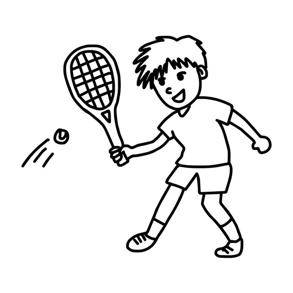 Teniszező - vektoros illusztráció vázlat kézzel rajzolt, fekete vonalakkal, elszigetelt fehér background — Stock Vector
