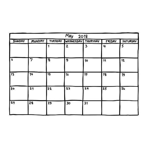 Calendar May 2018 - vector illustration sketch hand drawn with black lines, isolated on white background — Stock Vector