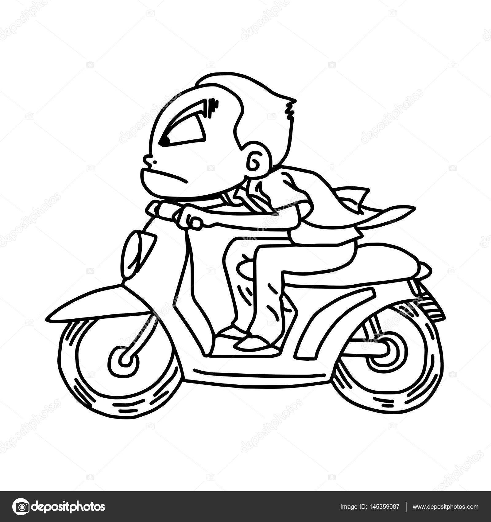 Desenho de homem andando de moto