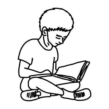 küçük çocuk okuma kitabı - vektör illüstrasyon kroki elle çizilmiş beyaz arka plan üzerinde izole.