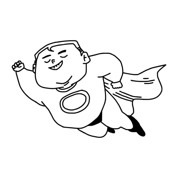 Sobrehéroe gordo volando - ilustración vectorial bosquejo dibujado a mano aislado sobre fondo blanco — Vector de stock