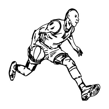 basketbolcu ile topu - vektör illüstrasyon kroki elle çizilmiş beyaz arka plan üzerinde izole.