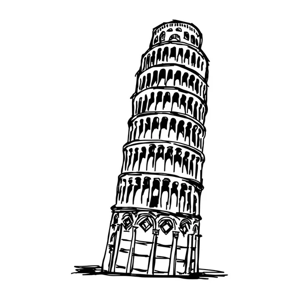 Schiefer Turm von Pisa - Vektor Illustration Skizze Hand gezeichnet isoliert auf weißem Hintergrund — Stockvektor