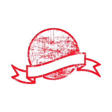 Kırmızı kirli daire grunge lastik damgası ve kurdele ile boşluk