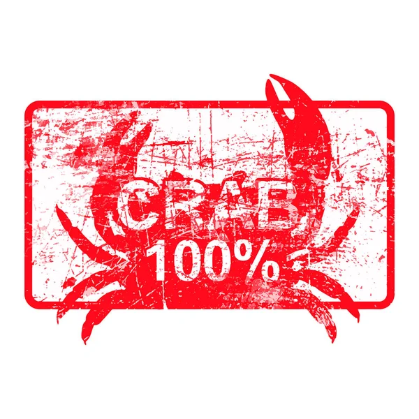 Crab 100 per cent - red rubber dirty grungy stamp in rectangular vector illustration — Stock Vector