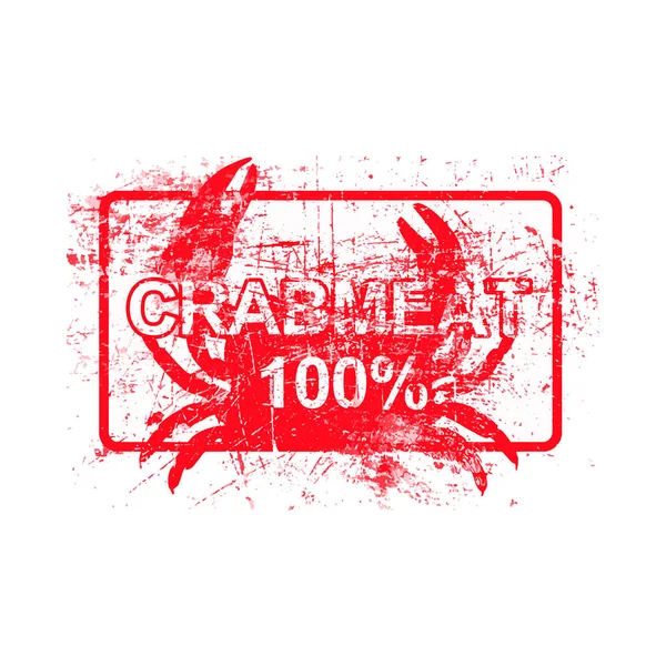 Granchio di carne 100 per cento - timbro grungy gomma rossa in rettangolare con illustrazione vettoriale di sfondo sporco — Vettoriale Stock