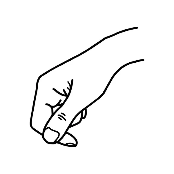 Main tenant espace vide - croquis vectoriel d'illustration dessiné à la main avec des lignes noires, isolé sur fond blanc — Image vectorielle