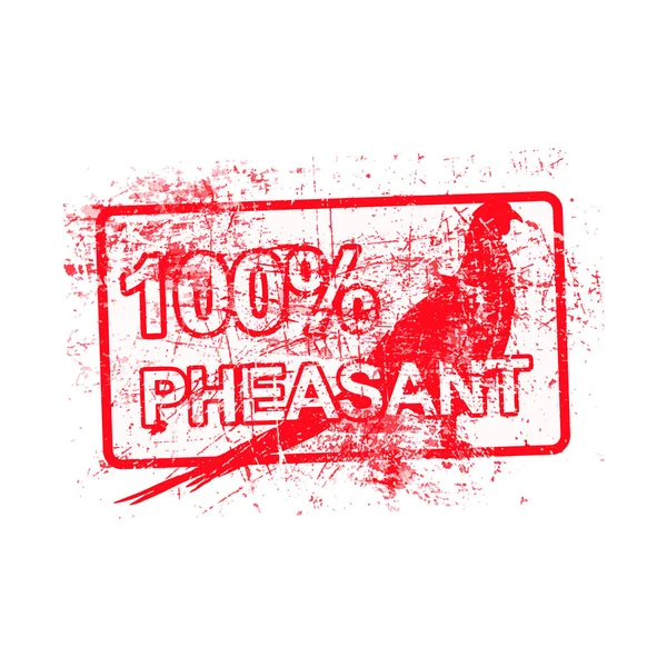 100 per cent pheasant - red rubber grungy stamp in rectangular with dirty background vector illustration isolated — Stock Vector