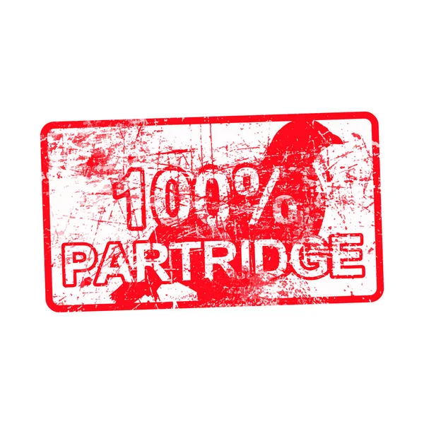 100 percent PARTRIDGE - red rubber dirty grungy stamp in rectangular vector illustration isolated — Stock Vector