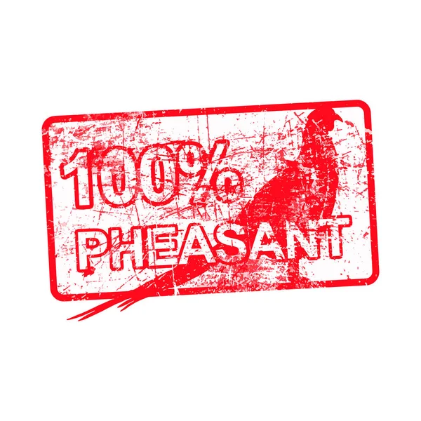 100 per cent pheasant - red rubber dirty grungy stamp in rectangular vector illustration isolated — Stock Vector