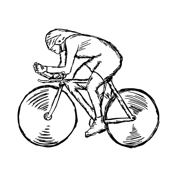 Dráhová Cyklistika - vektorový obrázek skici ručně kreslenou s černými linkami, izolované na bílém pozadí — Stockový vektor