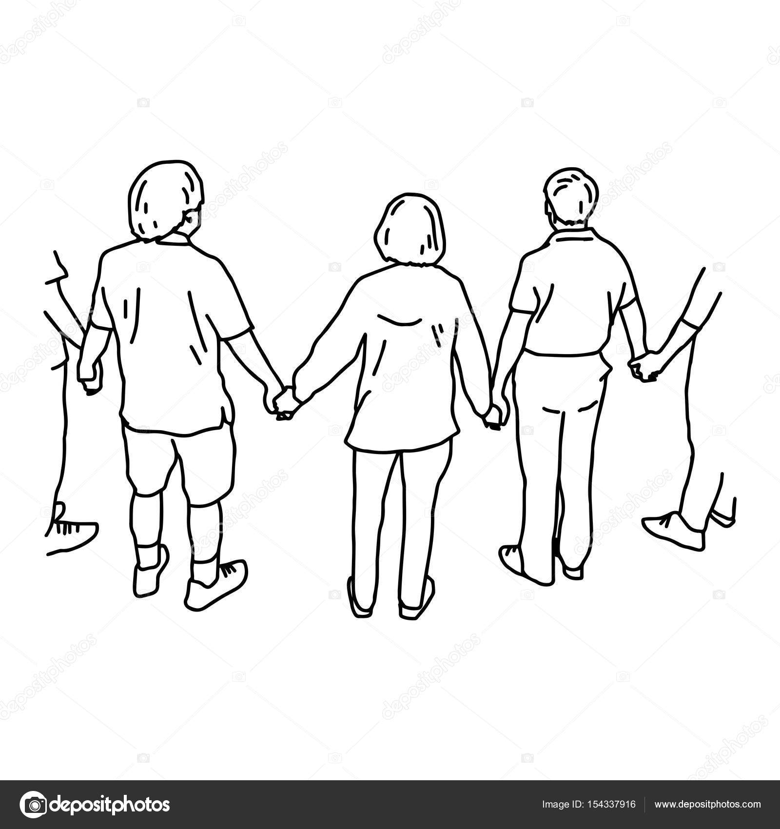 People Holding Hands Vector Illustration Sketch Hand Drawn