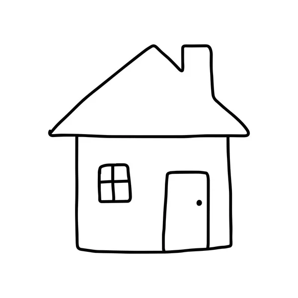 Icône de la maison - croquis vectoriel dessin à la main avec des lignes noires, isolé sur fond blanc — Image vectorielle