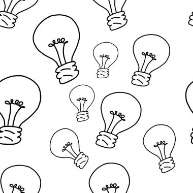 ampul Dikişsiz desen tasarım - vektör illüstrasyon kroki elle izole beyaz arka plan üzerinde siyah çizgilerle çizilmiş