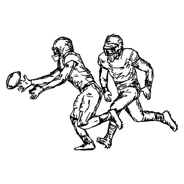 Jugador de rugby football - ilustración vectorial bosquejo dibujado a mano con líneas negras, aislado sobre fondo blanco — Vector de stock