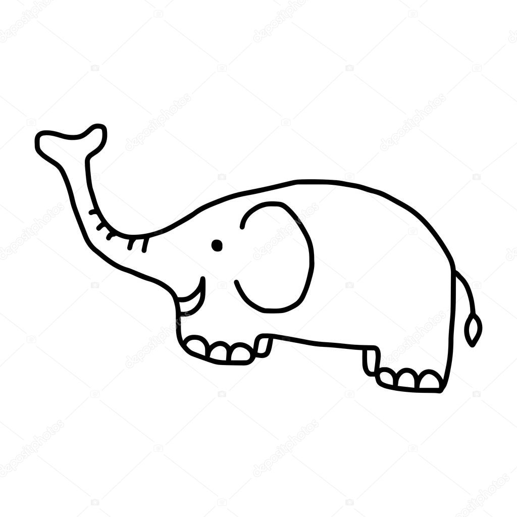 Elephant - vector illustration sketch hand drawn with black lines, isolated on white background