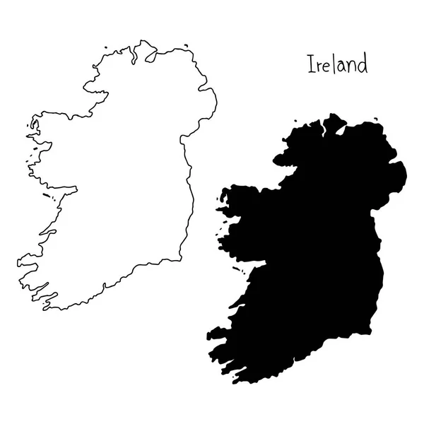 Overzicht en silhouet kaart van Ierland - vector illustratie hand getekend met zwarte lijnen, geïsoleerd op witte achtergrond — Stockvector