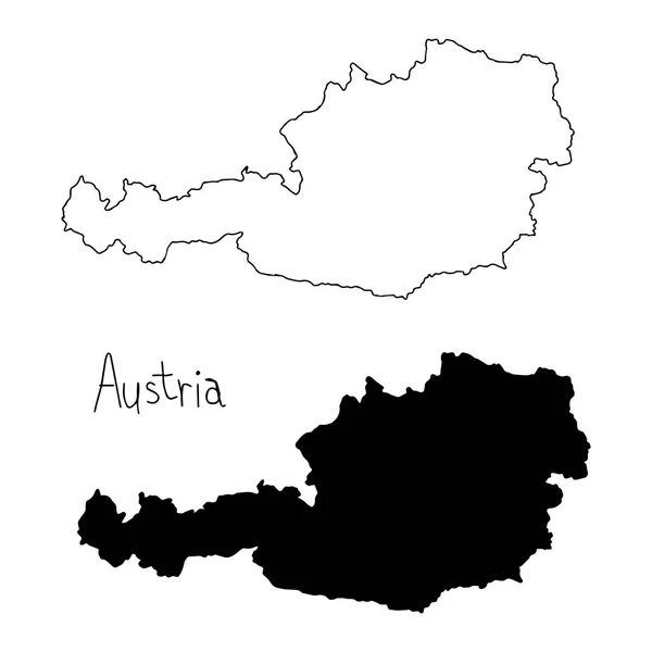 Schema e mappa silhouette dell'Austria - illustrazione vettoriale disegnata a mano con linee nere, isolata su sfondo bianco — Vettoriale Stock