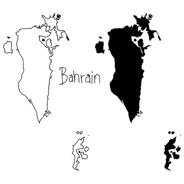 Schema e mappa silhouette del Bahrein - illustrazione vettoriale disegnata a mano con linee nere, isolata su sfondo bianco — Vettoriale Stock
