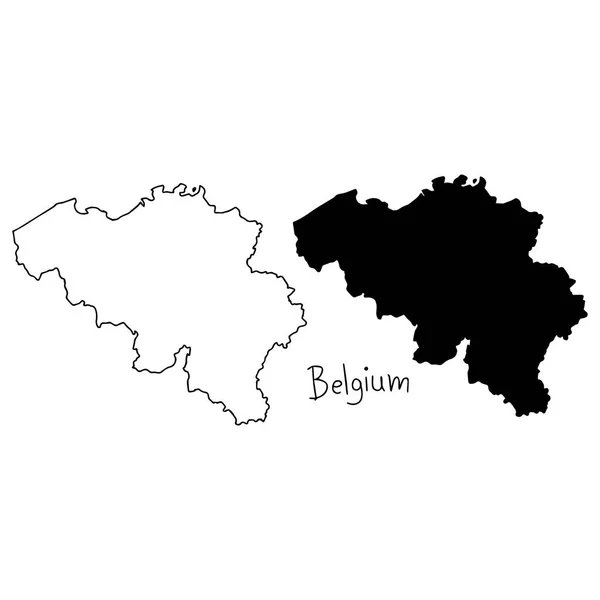 Overzicht en silhouet kaart van België - vector illustratie hand getekend met zwarte lijnen, geïsoleerd op witte achtergrond — Stockvector