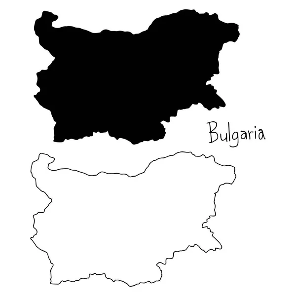 Disposition och silhouette karta över Bulgarien - vektor illustration hand dras med svarta linjer, isolerad på vit bakgrund — Stock vektor