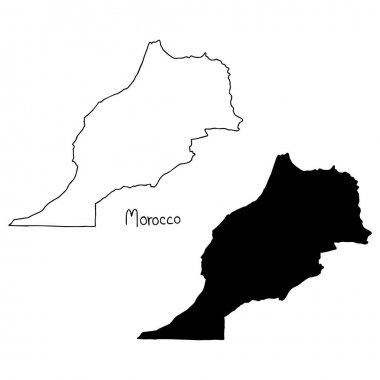 Fas - vektör çizim elle izole beyaz arka plan üzerinde siyah çizgilerle çizilmiş anahat ve siluet Haritası