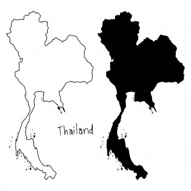 Tayland - vektör çizim elle izole beyaz arka plan üzerinde siyah çizgilerle çizilmiş anahat ve siluet Haritası