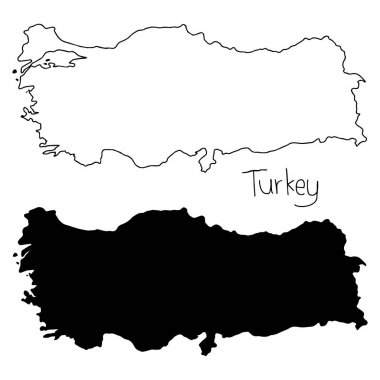 Türkiye - vektör çizim elle izole beyaz arka plan üzerinde siyah çizgilerle çizilmiş anahat ve siluet Haritası