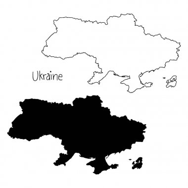 Ukrayna - vektör çizim elle izole beyaz arka plan üzerinde siyah çizgilerle çizilmiş anahat ve siluet Haritası
