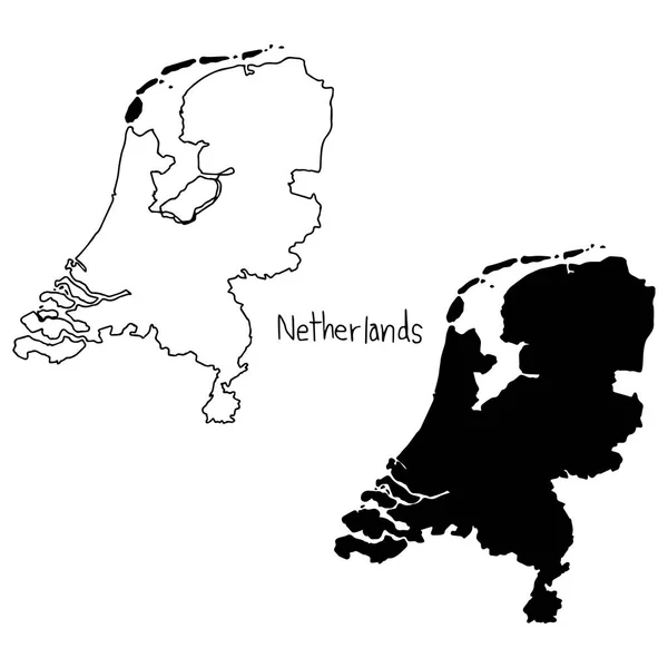 Διάρθρωσης και σιλουέτα Χάρτης Ολλανδία - χέρι εικονογράφηση διάνυσμα με μαύρες γραμμές, απομονώνονται σε λευκό φόντο — Διανυσματικό Αρχείο