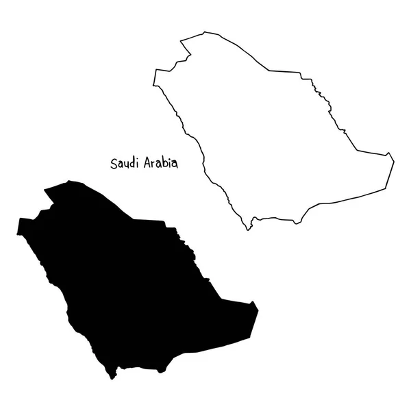 Schema e mappa silhouette dell'Arabia Saudita - illustrazione vettoriale disegnata a mano con linee nere, isolata su sfondo bianco — Vettoriale Stock