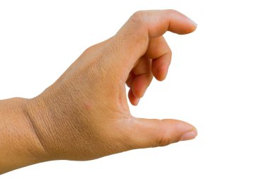 sol el Asyalı adamın beyaz arka plan üzerinde izole görünmez kartı tutan